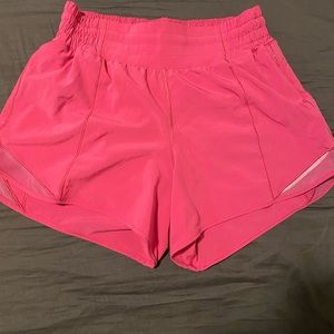 Pink high rise lululemon hotty hot shorts